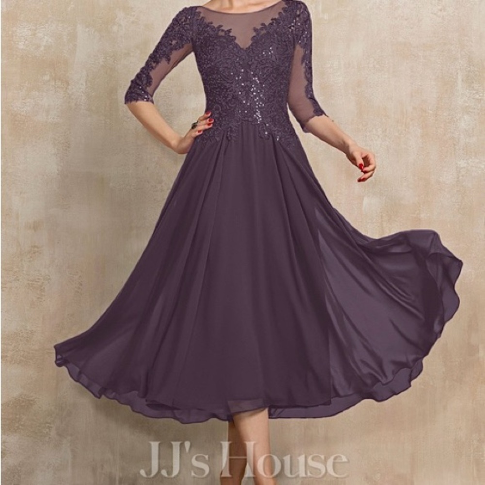 JJs House Purple A-line Bateau Wedding Dress